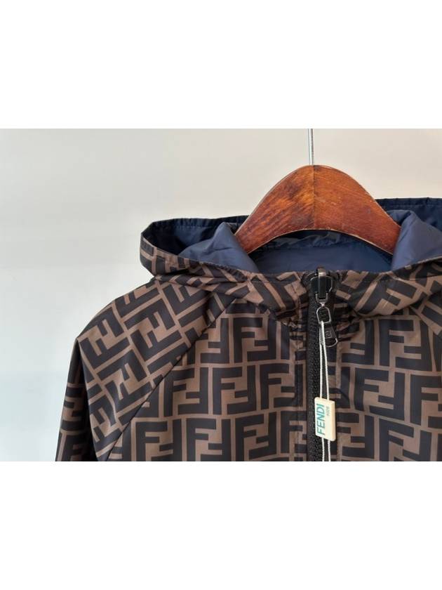 Kids FF Logo Reversible Windbreaker Jacket JUA092 AEYC F1J79 Navy Brown 7 8 10 12A - FENDI - BALAAN 3