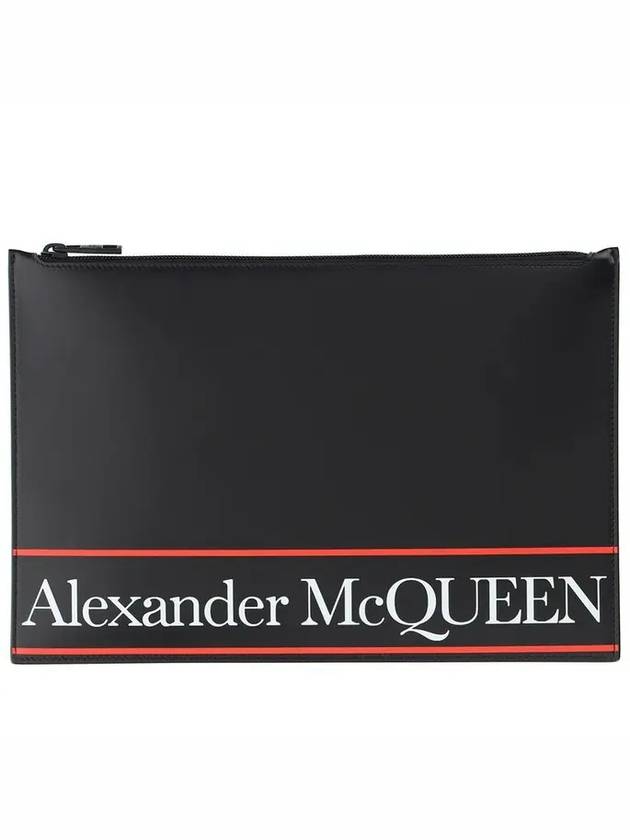 Logo Leather Clutch Bag Black - ALEXANDER MCQUEEN - BALAAN.
