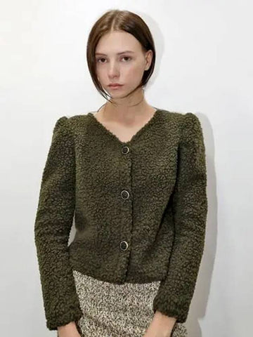 Curling Crop Cardigan Khaki - DAMAGE MNEMONIC - BALAAN 1