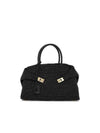 Hug Gancini Medium Raffia Tote Bag Black - SALVATORE FERRAGAMO - BALAAN 2