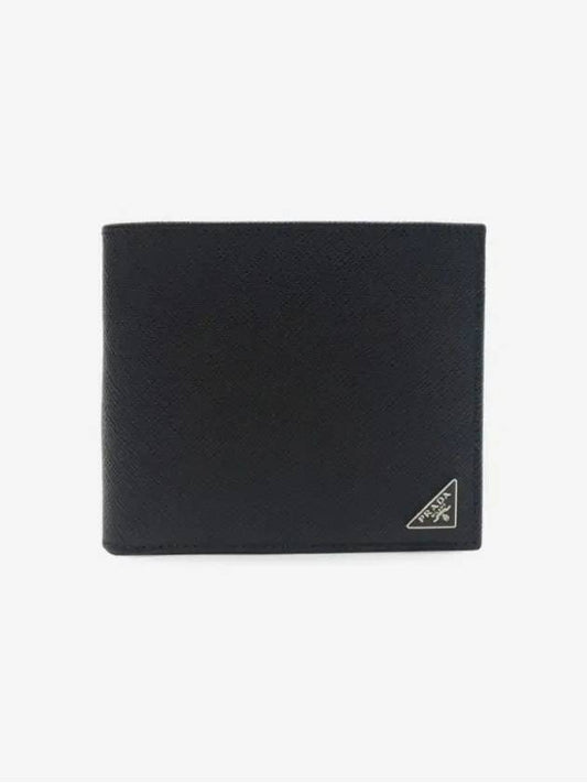 Triangle Logo Saffiano Half Wallet Black - PRADA - BALAAN 2