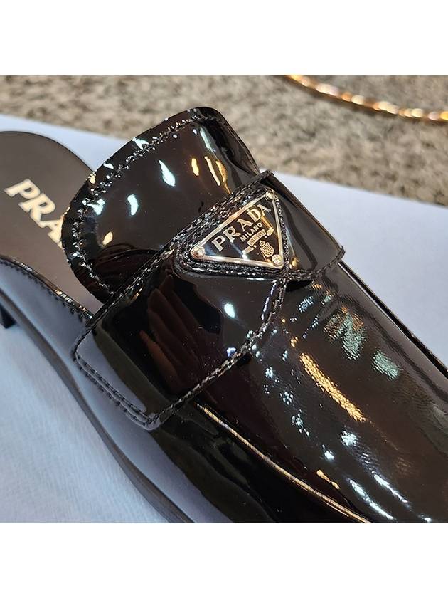 Triangle Logo Patent Leather Mules Black - PRADA - BALAAN 10