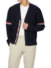 RWB V-neck Striped Virgin Wool Cardigan Navy - THOM BROWNE - BALAAN 6