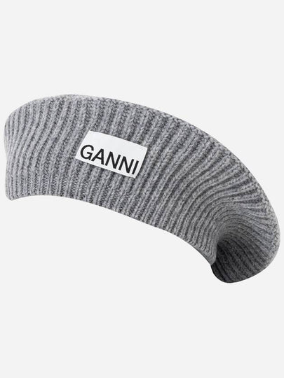 Logo Rib Edge Wool Beret Paloma Melange - GANNI - BALAAN 2