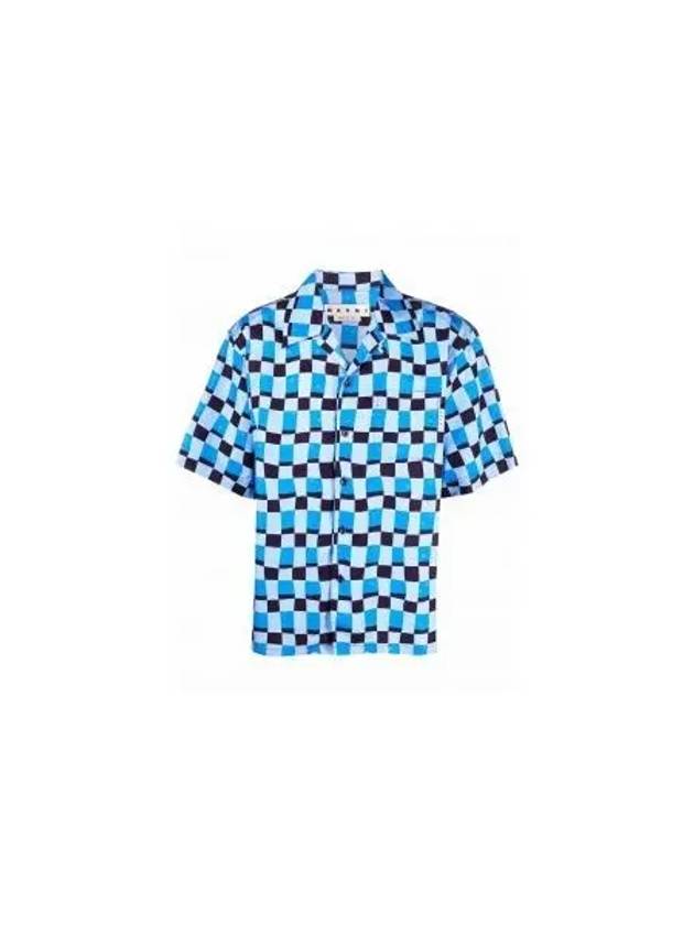 Check Pattern Bowling Short Sleeve Shirt Blue - MARNI - BALAAN 2