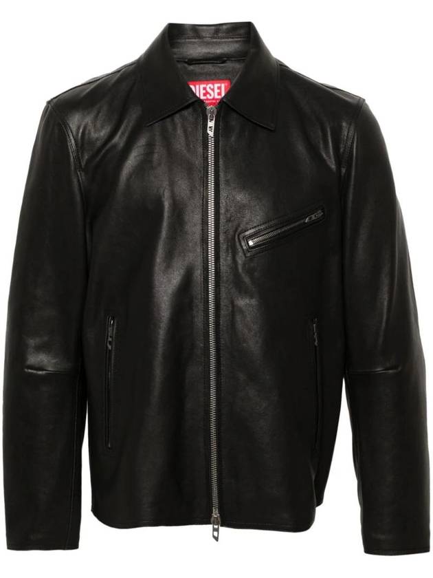 L Korn Leather Jacket Black - DIESEL - BALAAN 1