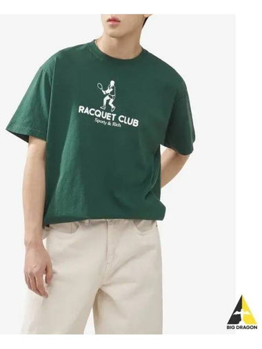 Racquet Club Logo Print Short Sleeve T Shirt Forest Green TSAW2367FO - SPORTY & RICH - BALAAN 1