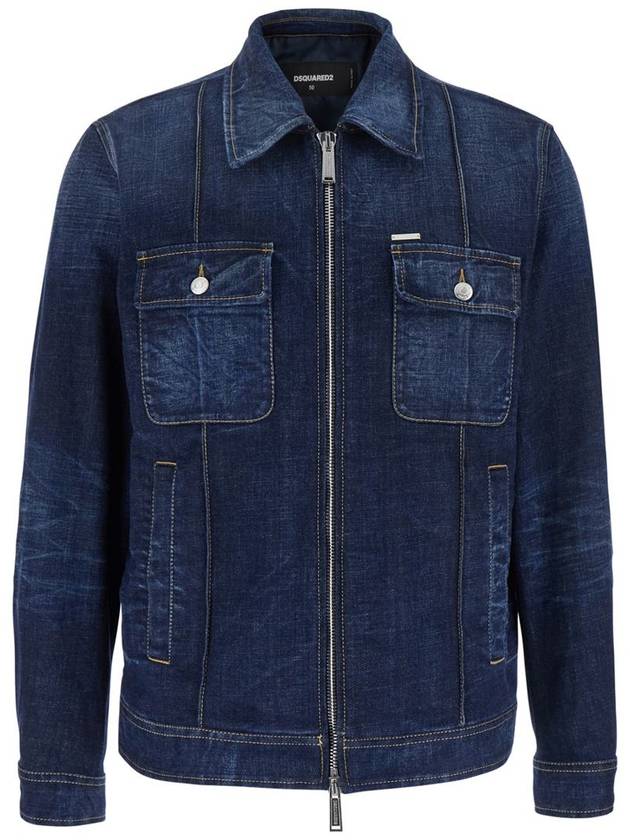 Blue Jacket With Classic Collar And Zip Closure In Denim Man - DSQUARED2 - BALAAN 1