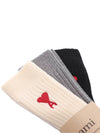 Heart Embroidered Logo Cotton Socks 3 Pack - AMI - BALAAN 4