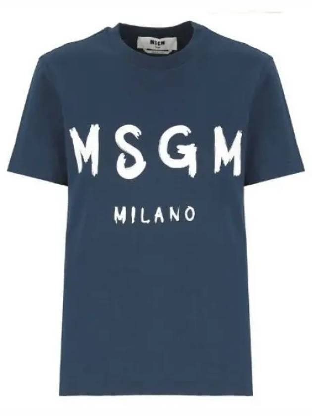 Brushed Logo Short Sleeve T-Shirt Navy - MSGM - BALAAN 2