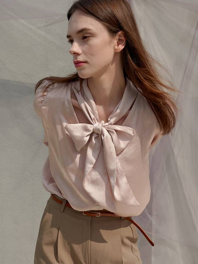 Nobility Satin Ribbon Scarf Blouse Beige - SORRY TOO MUCH LOVE - BALAAN 2