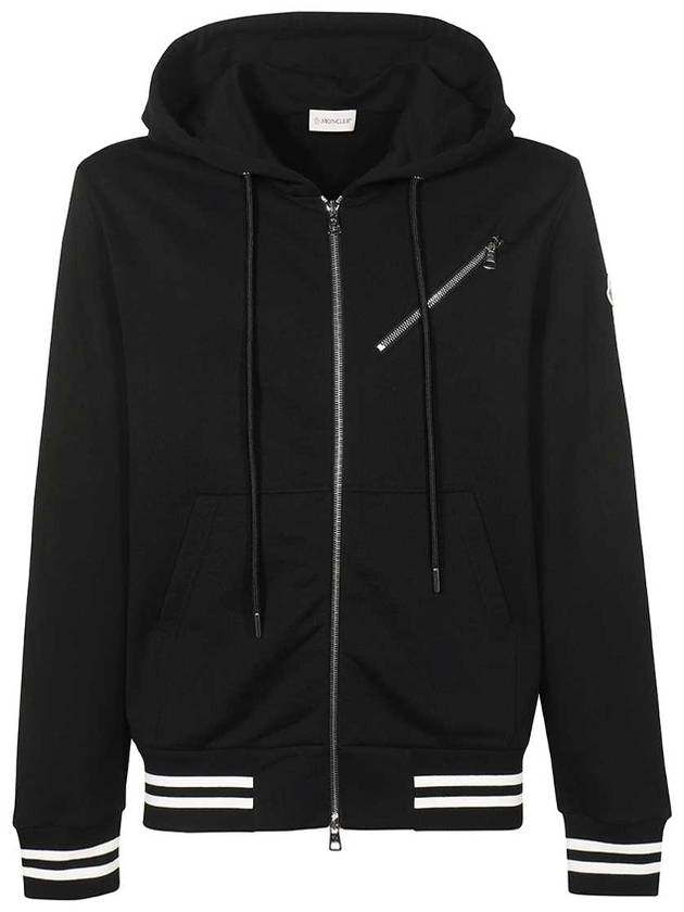 Logo Patch Drawstring Cotton Hooded Zip-up Black - MONCLER - BALAAN 2