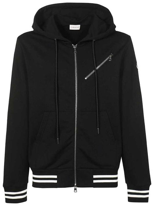 Logo Patch Drawstring Cotton Zip Up Hoodie Black - MONCLER - BALAAN 2