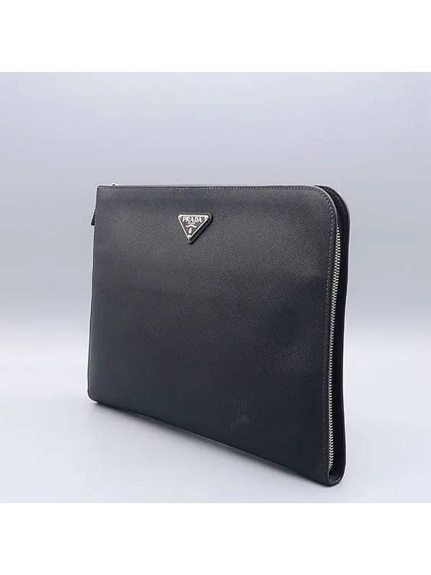 2VN003 Black Saffiano Silver Triangular Logo Document Holder Clutch - PRADA - BALAAN 2