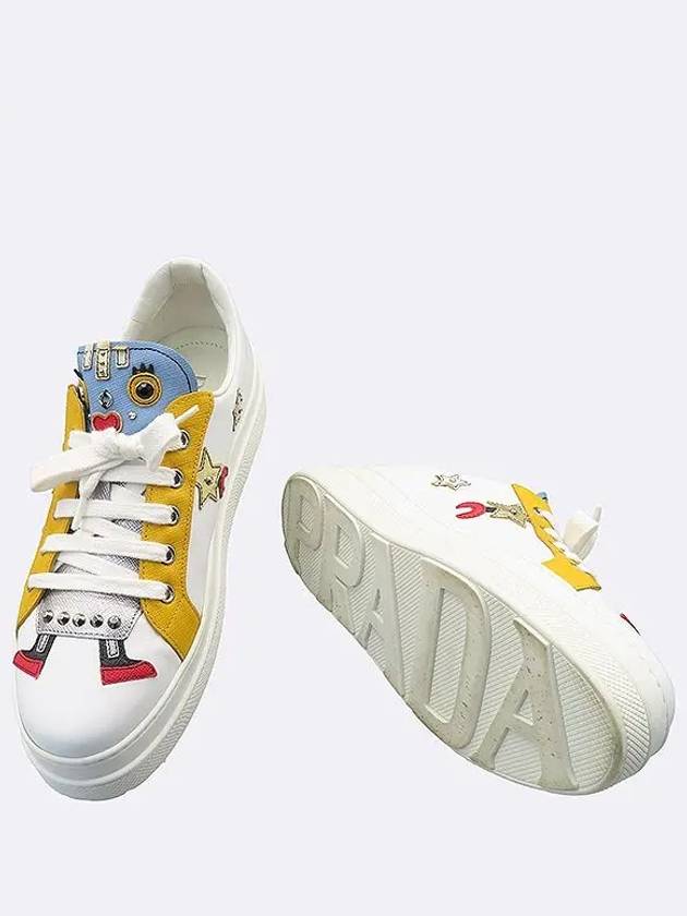 1E461I White Color Saffiano Leather Blended ROBOT Double Sole Low Top Women s Sneakers Size 39 - PRADA - BALAAN 3