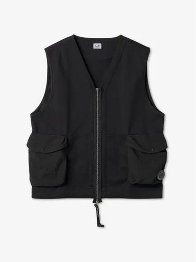 Heavy Jersey Mix Zipper Vest Black - CP COMPANY - BALAAN 2