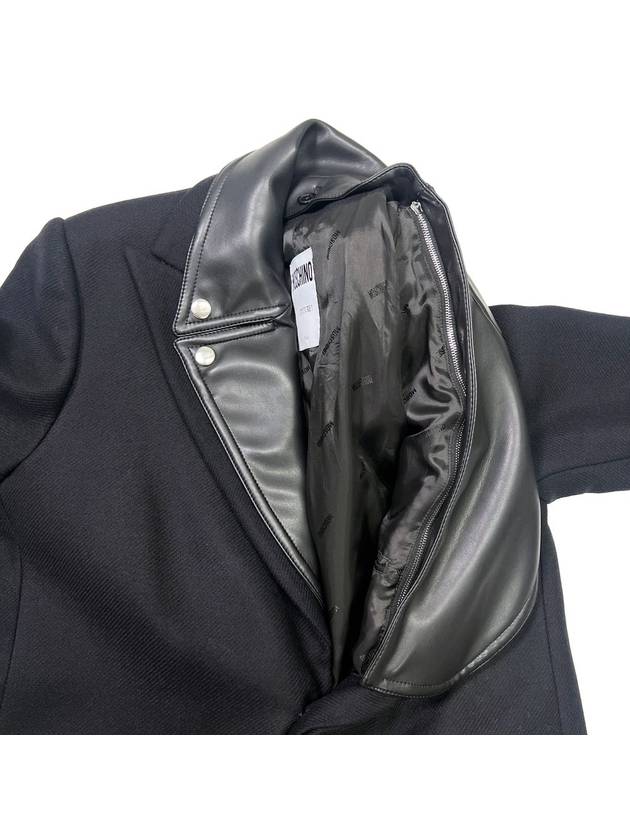 Men s Leather Collar Single Coat Black - MOSCHINO - BALAAN 5