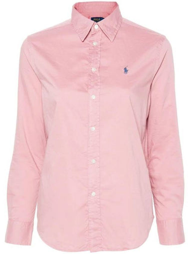 Embroidered Pony Logo Cotton Twill Long Sleeve Shirt Rose - POLO RALPH LAUREN - BALAAN 1