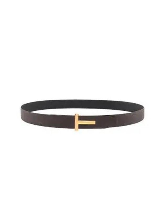 T Logo Reversible Leather Belt Chocolate - TOM FORD - BALAAN 2