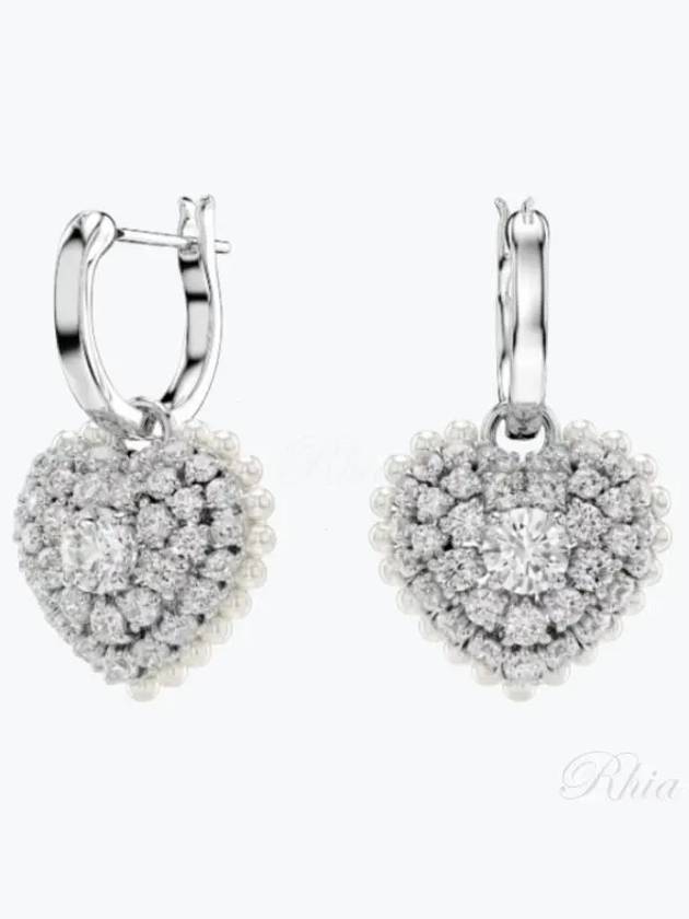 Hyperbola Heart Crystal Pearl Drop Earrings Silver - SWAROVSKI - BALAAN 2