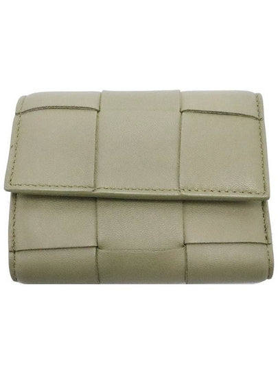 Women s Bottega Veneta 651372 Khaki Lambskin Intrecciato Weaving 3 Stage Folding Zipper Bicycle Wallet gt Half Gangbuk used luxury goods - BOTTEGA VENETA - BALAAN 2