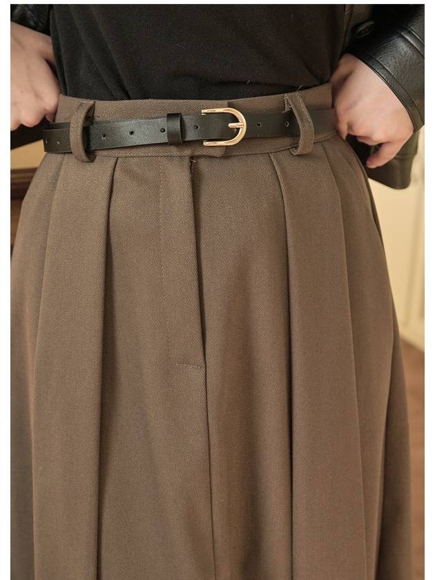 Urbane Pleated Belt Set Long A-Line Skirt Brown - MICANE - BALAAN 4