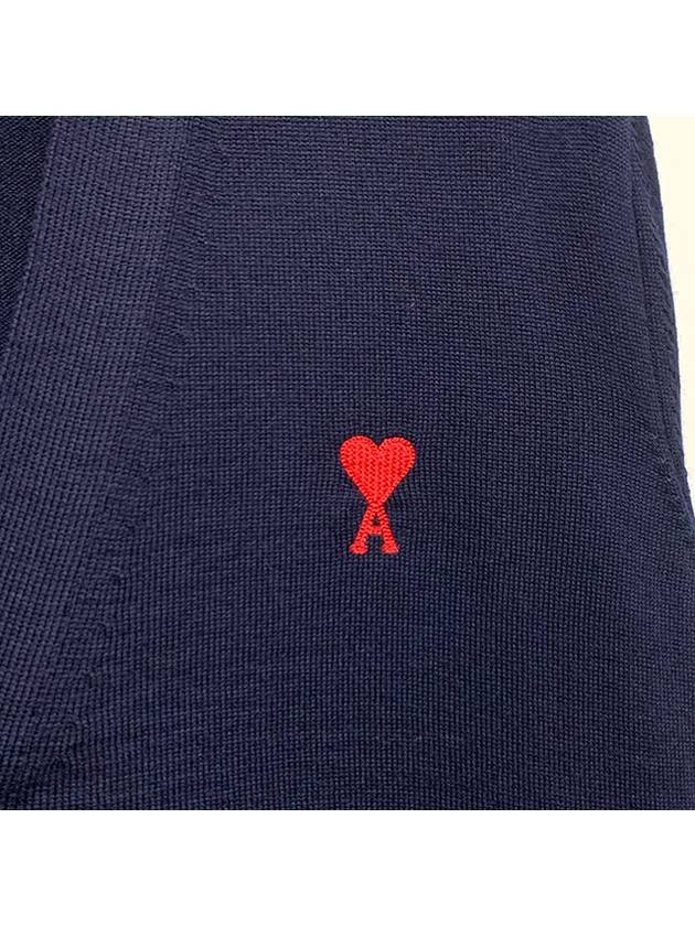 Heart Logo Wool Cardigan Navy - AMI - BALAAN 5