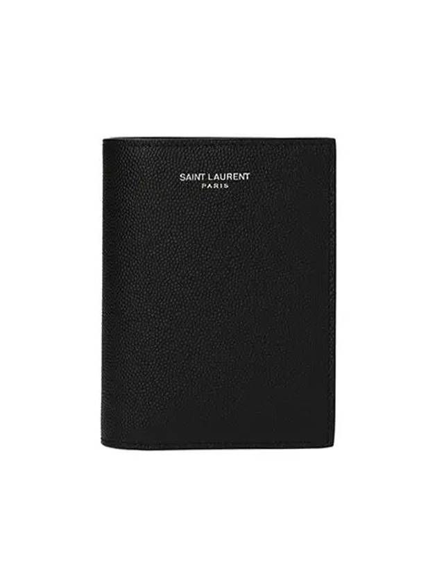 Logo Grain Leather Half Wallet Black - SAINT LAURENT - BALAAN 2