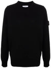 Men's Waffen Patch Round Neck Knit Top Black - STONE ISLAND - BALAAN 3