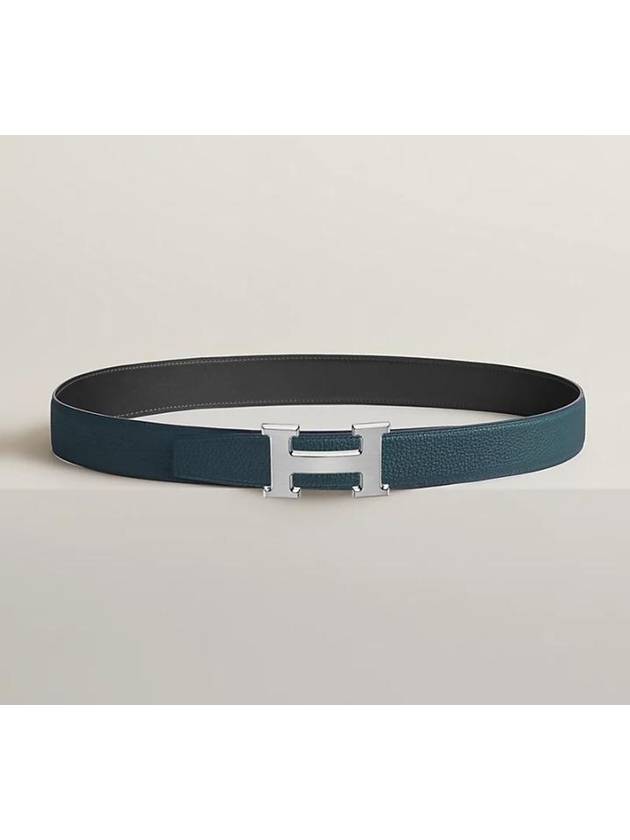 H Buckle Reversible Double Sided 32mm Black Blue 95 Silver Matte Men s Leather Belt H064544CB86 - HERMES - BALAAN 2