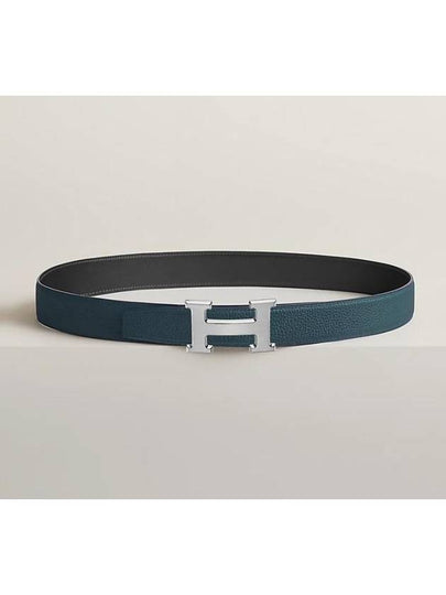 H Buckle Reversible Double Sided 32mm Black Blue 95 Silver Matte Men s Leather Belt H064544CB86 - HERMES - BALAAN 2