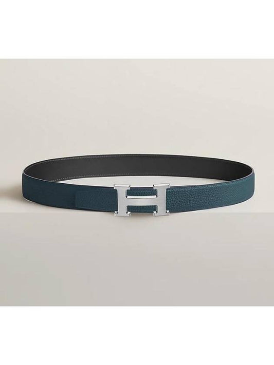 H Buckle Reversible Double Sided 32mm Black Blue 95 Silver Matte Men s Leather Belt H064544CB86 - HERMES - BALAAN 2