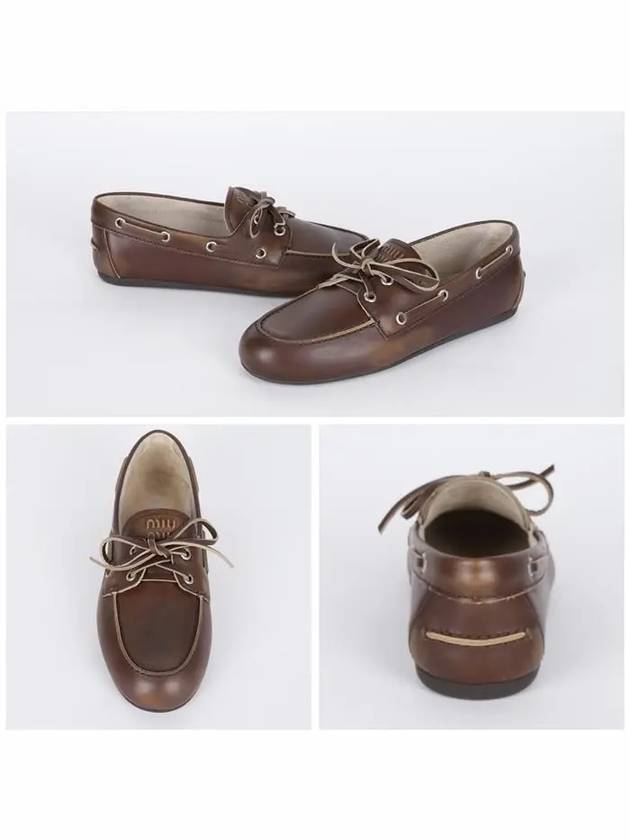 Lace Up Unlined Bleached Leather Loafers Brown - MIU MIU - BALAAN 3