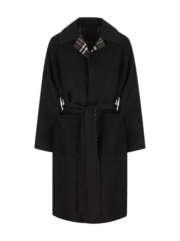 Check Reversible Tunbridge Wrap Wool Single Coat Black - BURBERRY - BALAAN 2