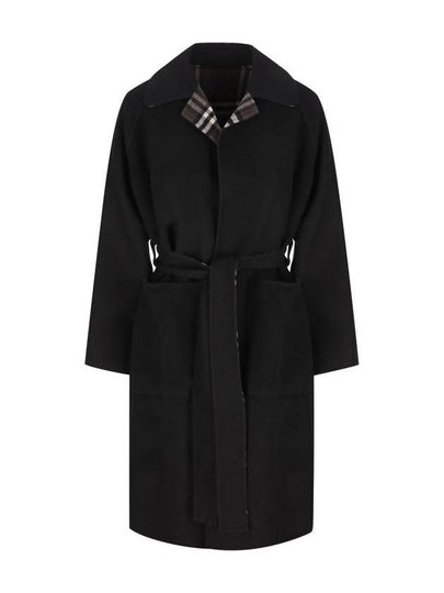 Check Reversible Tunbridge Wrap Wool Single Coat Black - BURBERRY - BALAAN 2