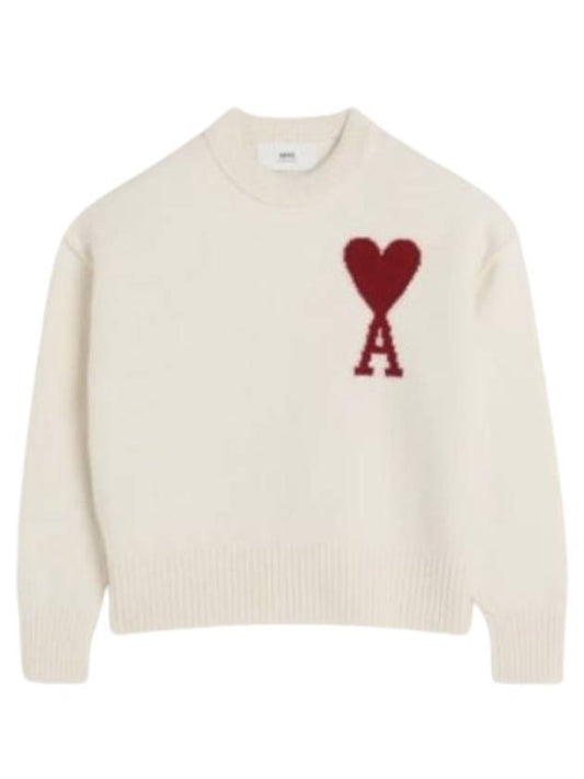 Intarsia Big Heart Logo Wool Knit Top Ivory - AMI - BALAAN 2