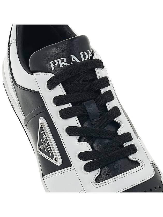 Men's Downtown Triangle Logo Leather Low Top Sneakers Black White - PRADA - BALAAN 9