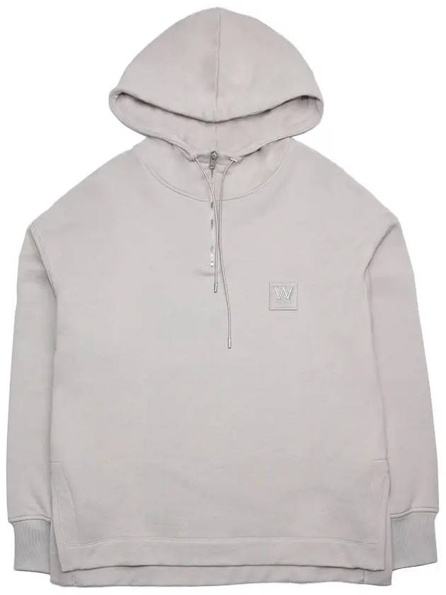 W Patch Half Zip-Up Cotton Hoodie Beige - WOOYOUNGMI - BALAAN 2