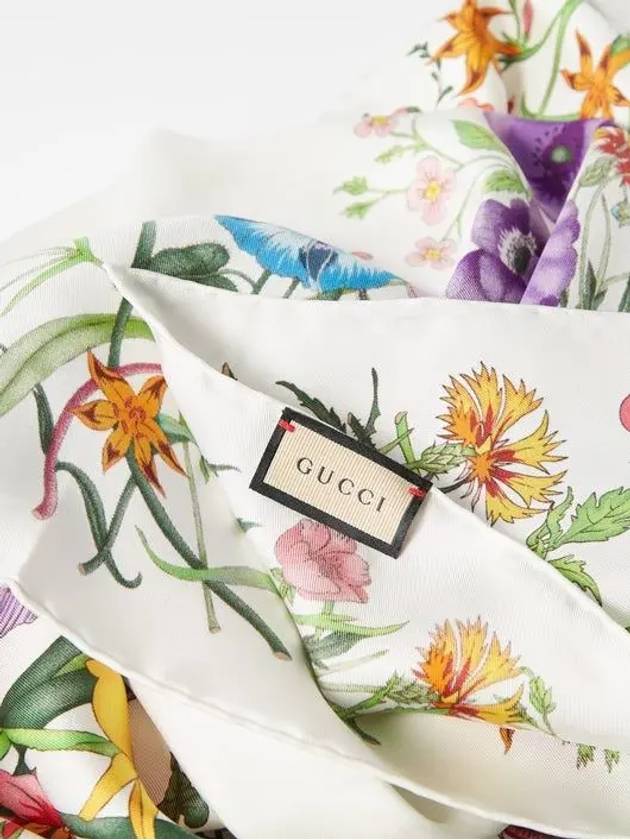 Floral Print Silk Twill Square Scarf White - GUCCI - BALAAN 2