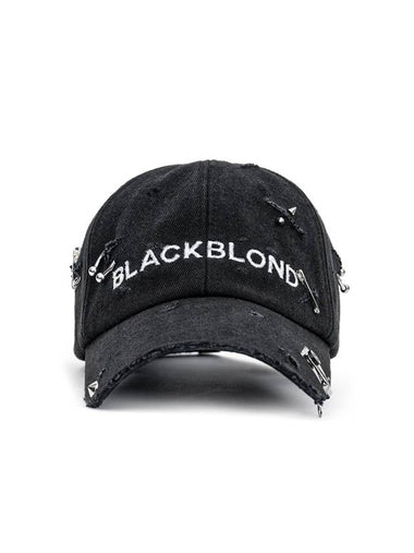 Ripped Piercing Custom Denim Cap Black - BLACKBLOND - BALAAN 1