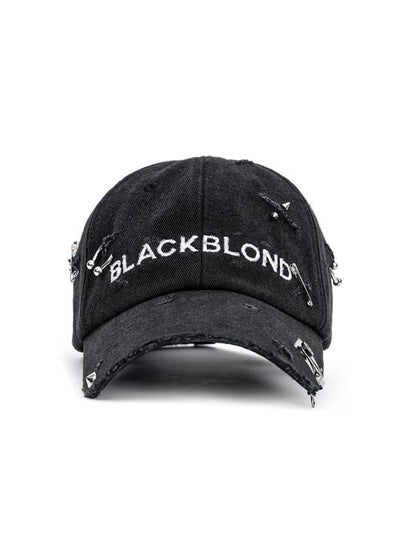 Ripped Piercing Custom Denim Cap Black - BLACKBLOND - BALAAN 2