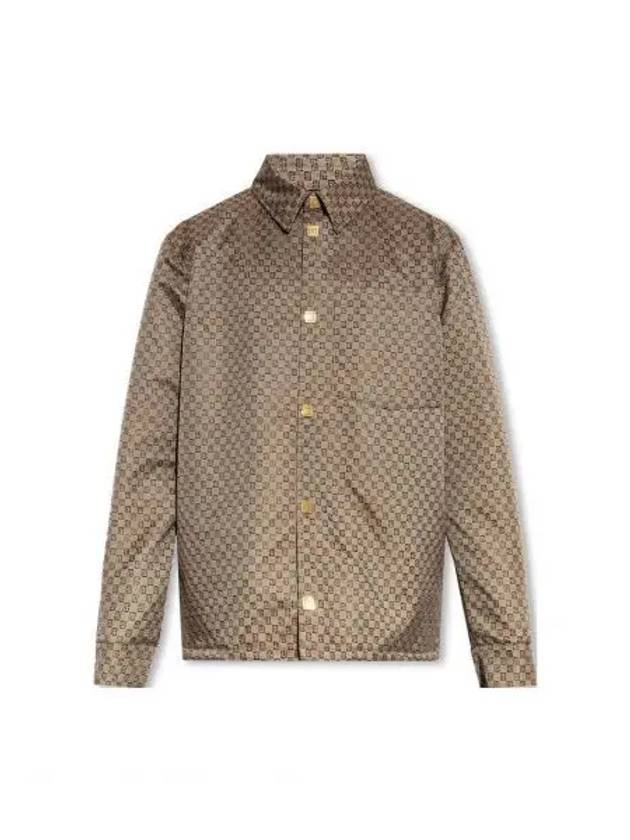 Mini Monogram Long Sleeve Shirt Jacket Brown - BALMAIN - BALAAN 2