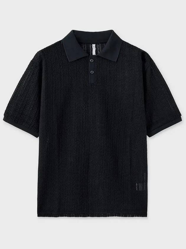 Lace Pique Short Sleeve Shirt Black - NOIRER - BALAAN 3