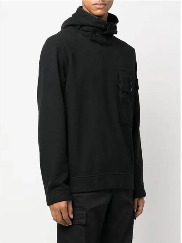 Garment Dyed Brushed Cotton Fleece Hoodie Black - STONE ISLAND - BALAAN 5