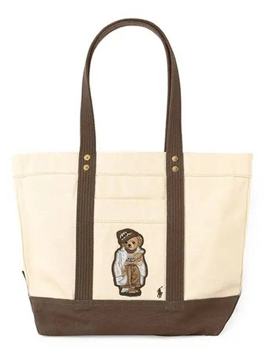 Bear Logo Cotton Tote Bag Ivory Brown - POLO RALPH LAUREN - BALAAN 2