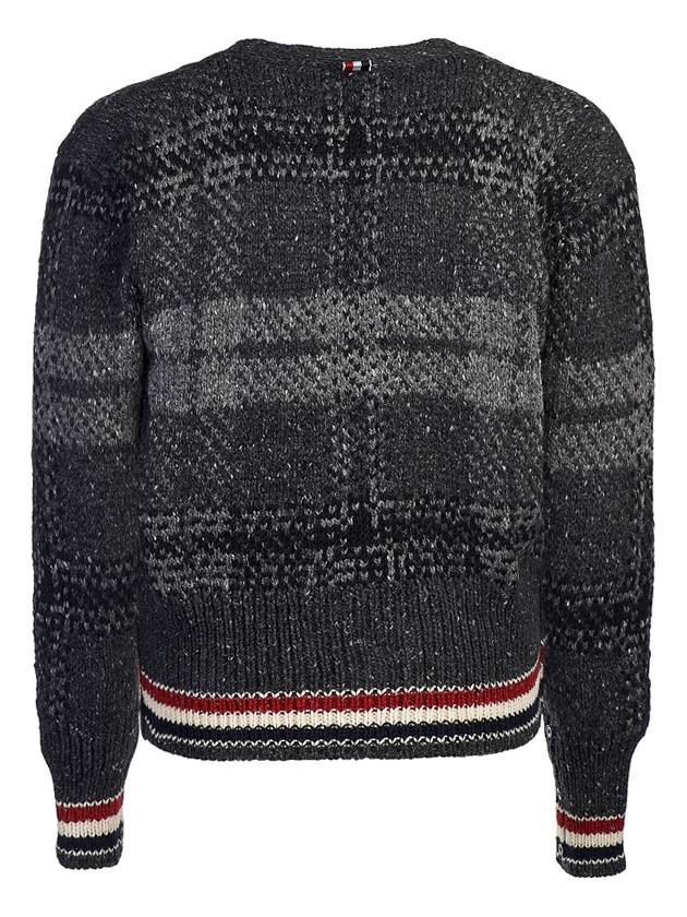 Donegal Tartan Stripe V-Neck Cardigan Grey - THOM BROWNE - BALAAN 4