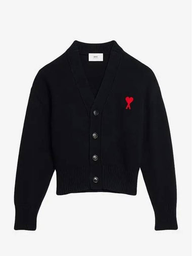 Small heart logo embroidered cardigan black UKC008016009 - AMI - BALAAN 1