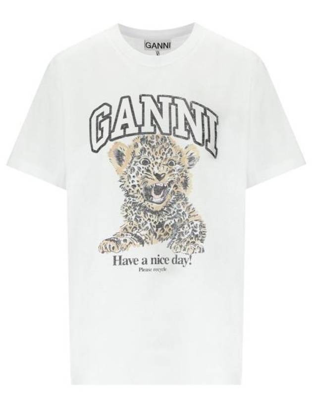 Logo Print Crew Neck Short Sleeve T Shirt White - GANNI - BALAAN 1