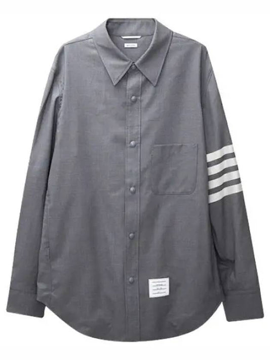 Diagonal striped plain weaving wool snap button shirt type jacket men - THOM BROWNE - BALAAN 1