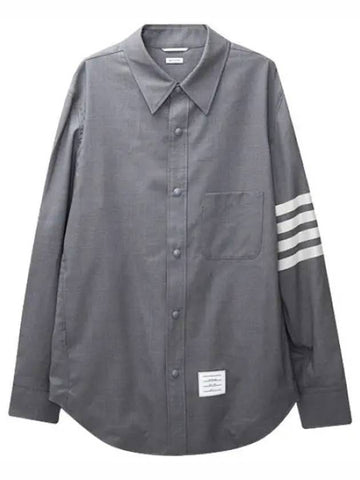 Diagonal stripe plain weaving wool snap button shirt type jacket men - THOM BROWNE - BALAAN 1